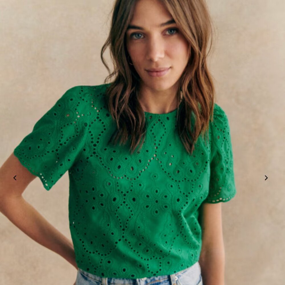 Sezane Annabelle Blouse -Green, Size 44/12